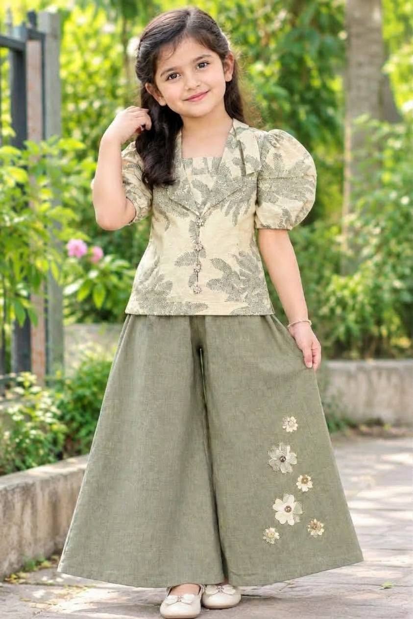 Premium Floral Print & Embroidered Palazzo Set for Girls