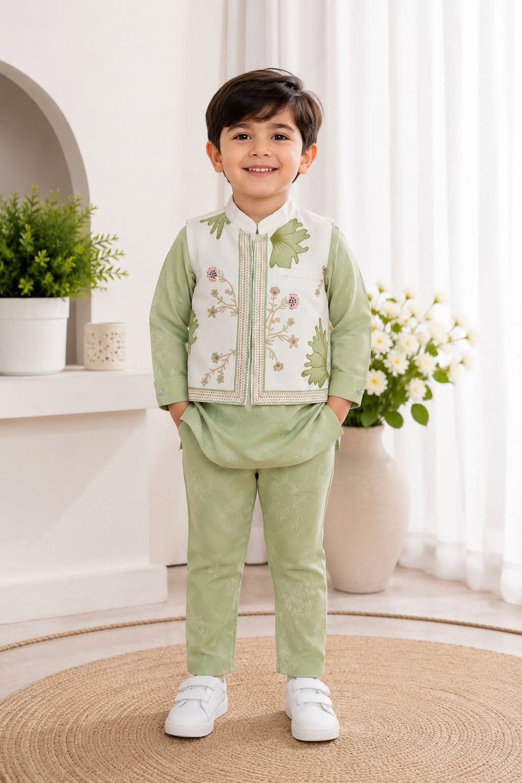 Premium Boys Ethnic Kurta Pajama Set with Embroidered Waistcoat